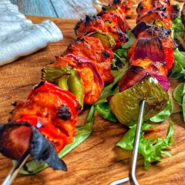 close up of shish kebab
