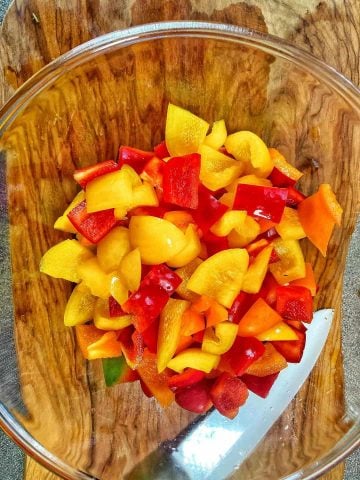 diced red and yellow peppers