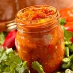 A jar of homemade ghost pepper salsa.