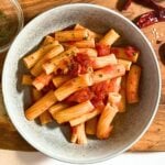 Rigatoni arrabbiata in stone wear bowl.